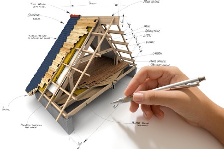 Hand drawing up a plan for residential roof repair